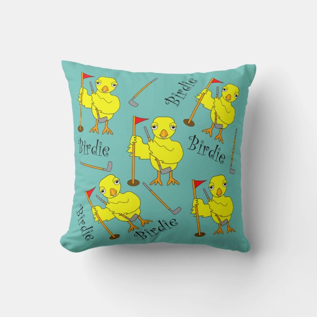 Birdie Golfer Chick Throw Pillow (Front)