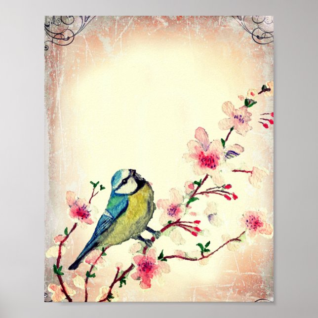 Birdie in Cherry Blossom Tree Poster (Front)