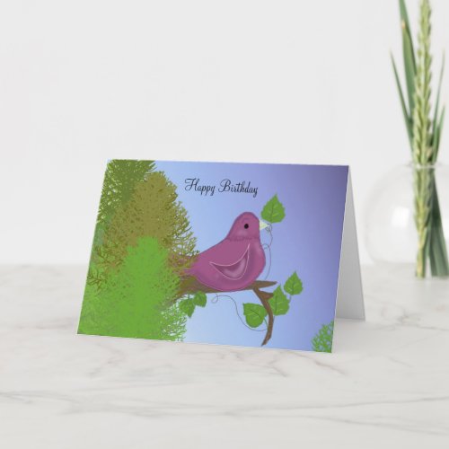 Birdie on a Branch  Birthday Wishes Card