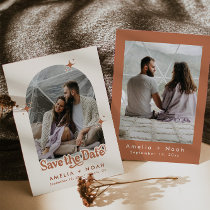 BIRDIE retro boho save the date terracotta Invitation