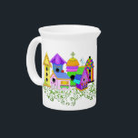 Birdie Village Pitchers<br><div class="desc">Serve your guest a beverage along with a touch of whimsy by using this delightful Birdie Village Pitcher. Birdie Village is a cluster of six original whimsical birdhouses created by Debi Payne Designs. The birdhouses included in this cluster are Purple A-Frame, Checkerboard Base, Multi-Color, Pink House, Purple Round Roof and...</div>