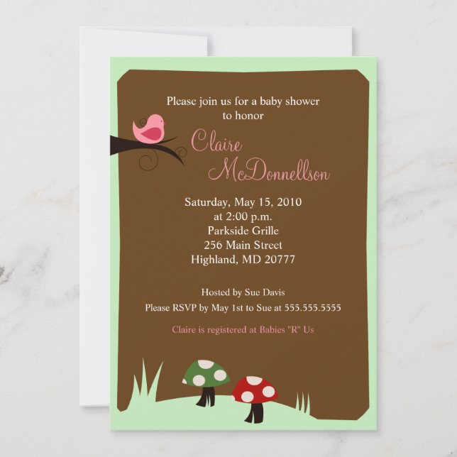 Birdie Woodland 5x7 Baby Shower Invitation (Front)