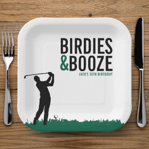 Birdies & Booze Adult Golf Birthday Party Paper Plates
