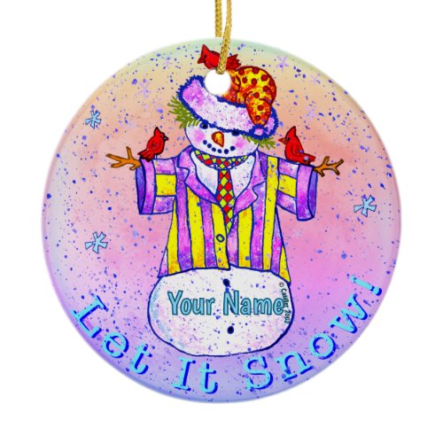 Birdies Snowman Ceramic Ornament