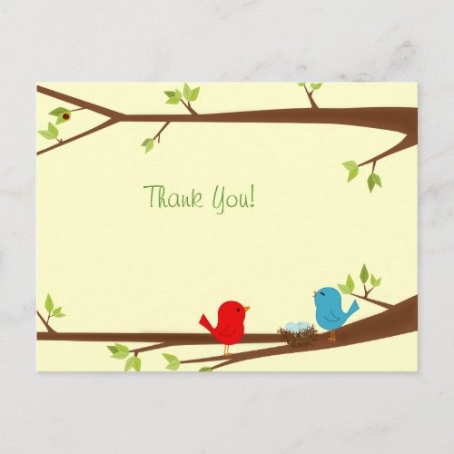 Birdies with Nest Baby Shower Thank You Postcard