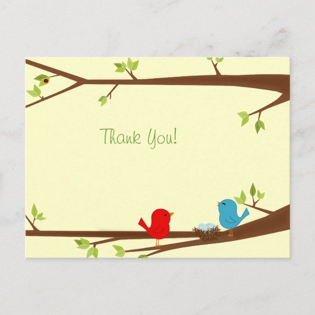 Birdies with Nest Baby Shower Thank You Postcard (Front)