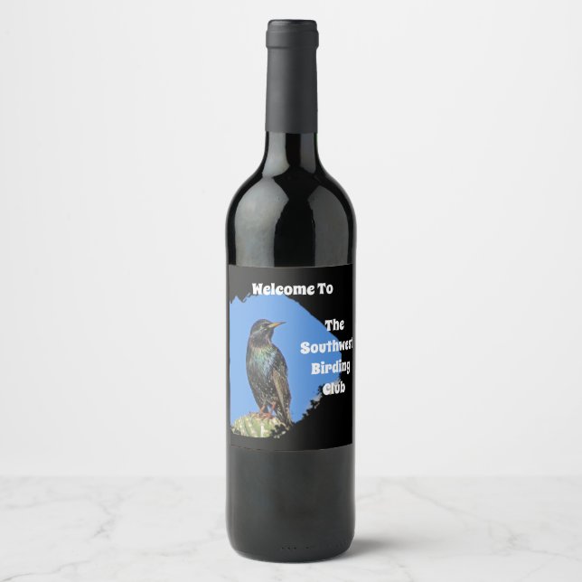 Birding Club Welcome Beautiful Starling Photo Bird Wine Label (Front)
