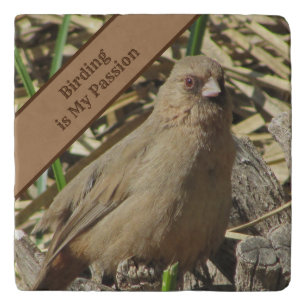 Birding is My Passion Brown Towhee Photo Bird Trivet