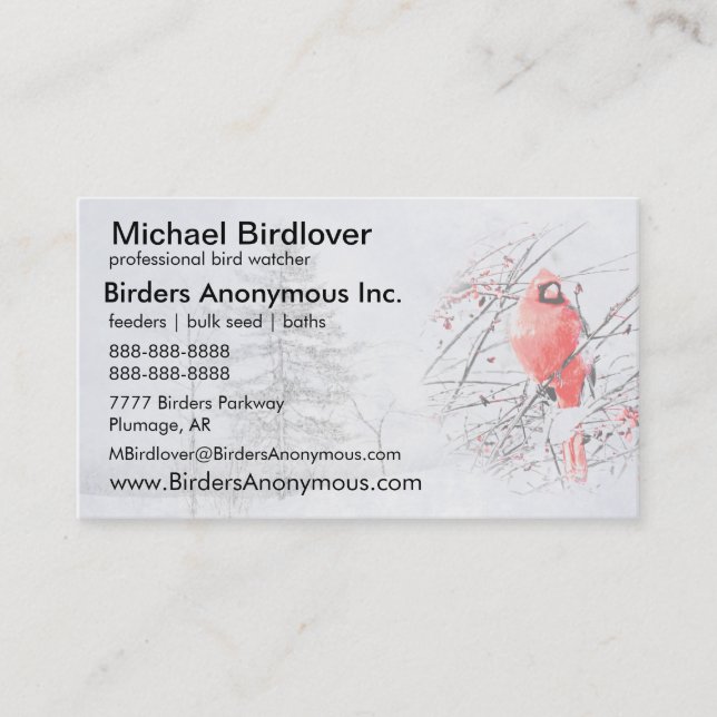 Birding winter male cardinal bird business card (Front)