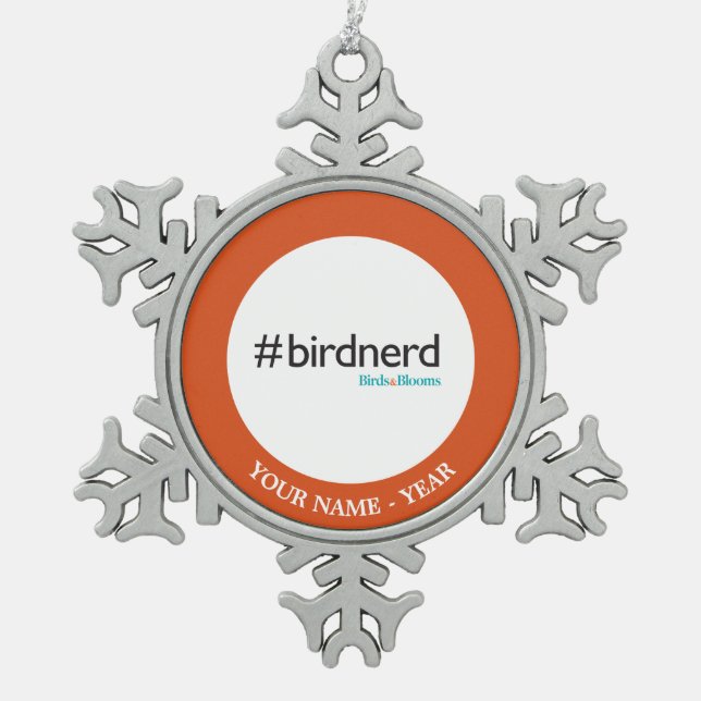#BirdNerd Snowflake Pewter Christmas Ornament (Front)