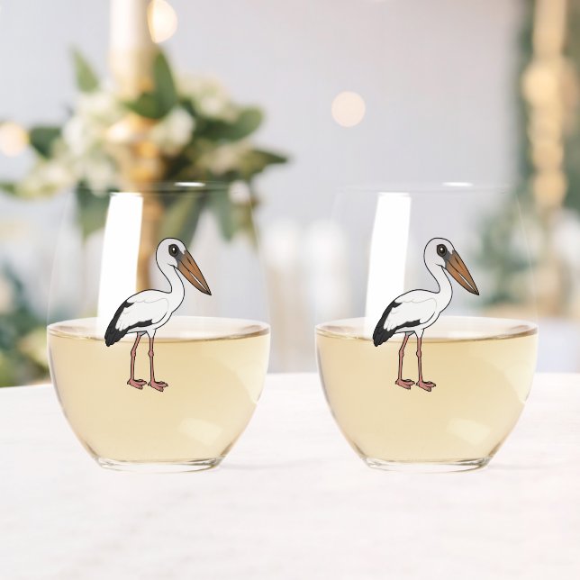 Birdorable Asian Openbill Stemless Wine Glass (Insitu (Wedding))