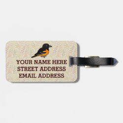 Baltimore Oriole Small Luggage Tag with leather strap