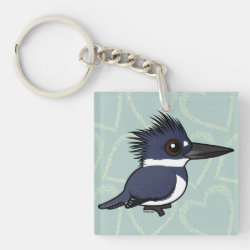 Cute Belted Kingfisher Square Keychain (double-sided)