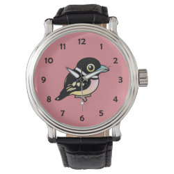 Black-and-yellow Broadbill Men's Vintage Black Leather Strap Watch