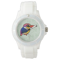 Black-backed Dwarf-Kingfisher Women's Sporty White Silicon Watch