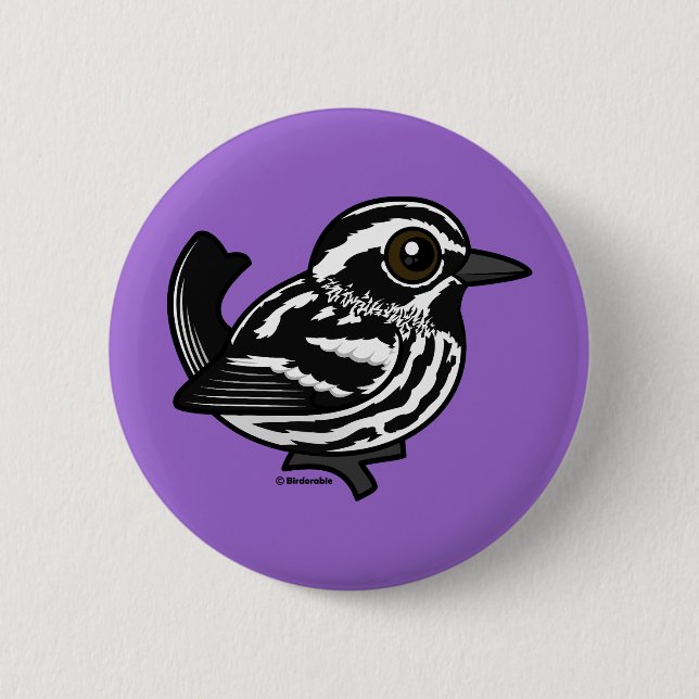 Birdorable Black & White Warbler Pinback Button (Front)