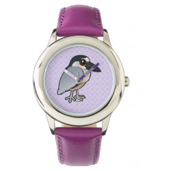 Boat-billed Heron Kid's Stainless Steel Purple Leather Strap Watch