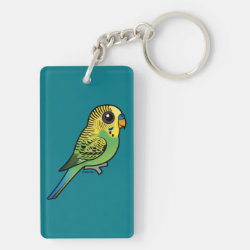 Customizable Green Budgie Rectangle Keychain (double-sided)