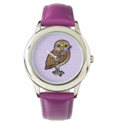 Birdorable Burrowing Owl Kid's Stainless Steel Purple Leather Strap Watch