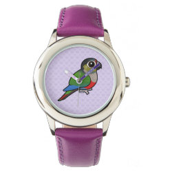 Crimson-bellied Parakeet Kid's Stainless Steel Purple Leather Strap Watch