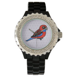 Crimson Rosella Women's Rhinestone Black Enamel Watch