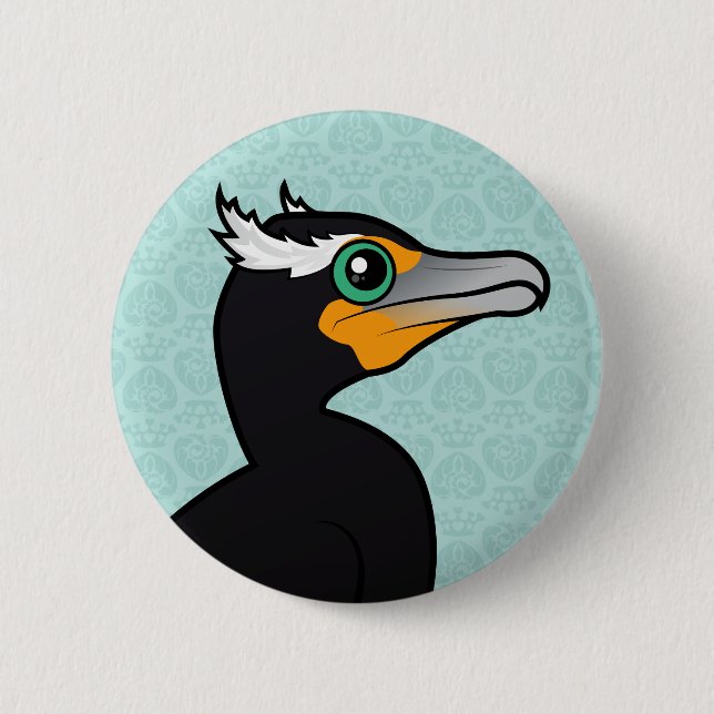Birdorable Double-crested Cormorant Pinback Button (Front)