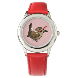 Eurasian Wren Kid's Stainless Steel Red Leather Strap Watch
