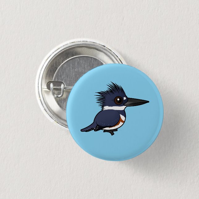 Birdorable Female Belted Kingfisher Button (Front & Back)