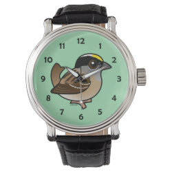 Golden-crowned Sparrow Men's Vintage Black Leather Strap Watch