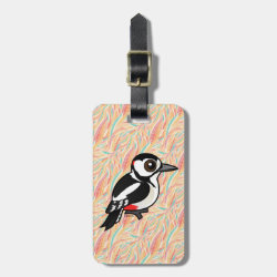 Great Spotted Woodpecker Small Luggage Tag with leather strap