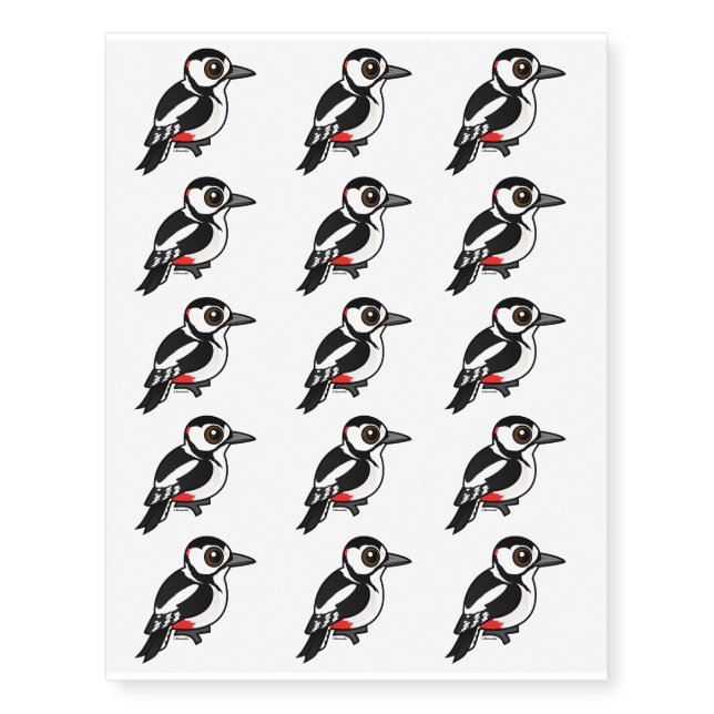 Birdorable Great Spotted Woodpecker Temporary Tattoos (Front)