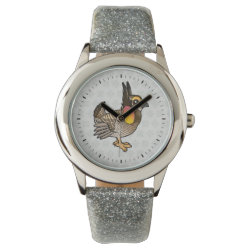 Cute Greater Prairie-Chicken Kid's Silver Glitter Strap Watch