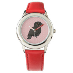Greater Vasa-Parrot Kid's Stainless Steel Red Leather Strap Watch