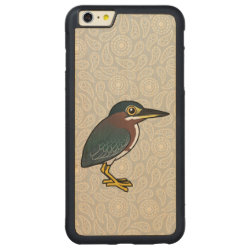 Cute Green Heron Carved iPhone 6 Plus Slim Wood Case