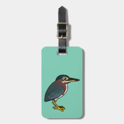 Cute Green Heron Small Luggage Tag with leather strap