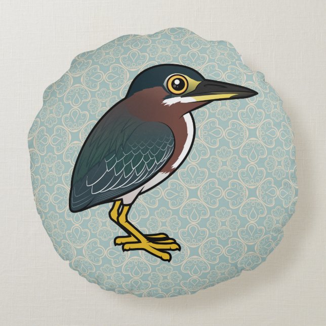 Birdorable Green Heron Round Pillow (Back)