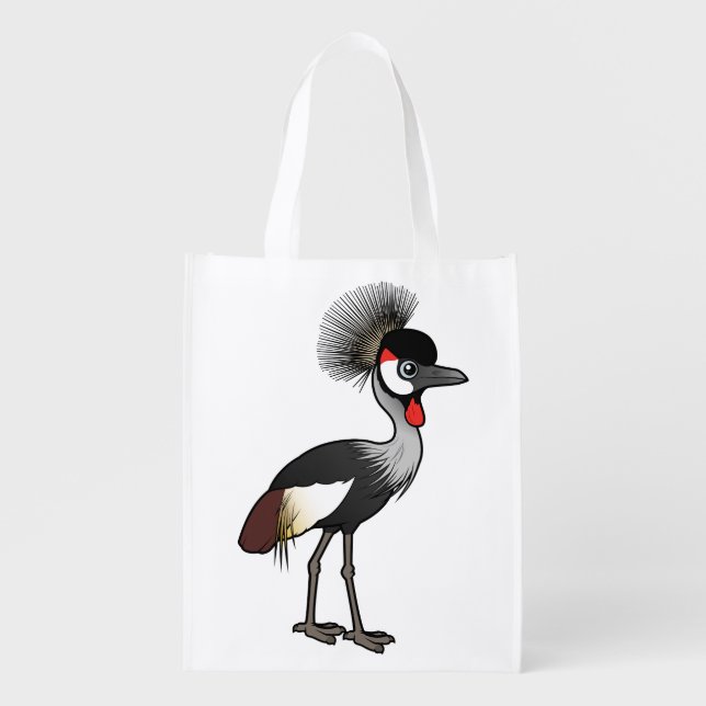 Birdorable Grey Crowned-Crane Reusable Grocery Bag (Front)