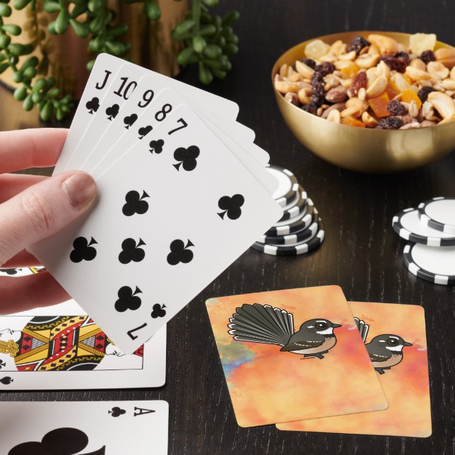 Birdorable Grey Fantail Cute Cartoon Bird Poker Cards (In Situ)