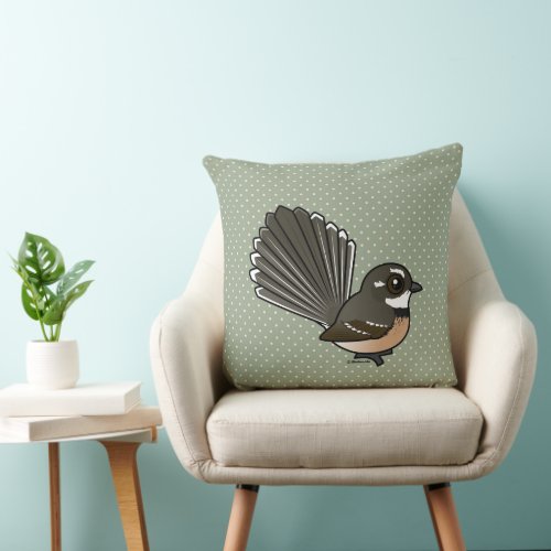 Birdorable Grey Fantail Cute Cartoon Bird Throw Pillow