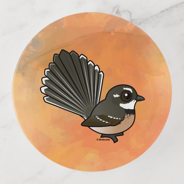 Birdorable Grey Fantail Cute Cartoon Bird Trinket Tray (Front)