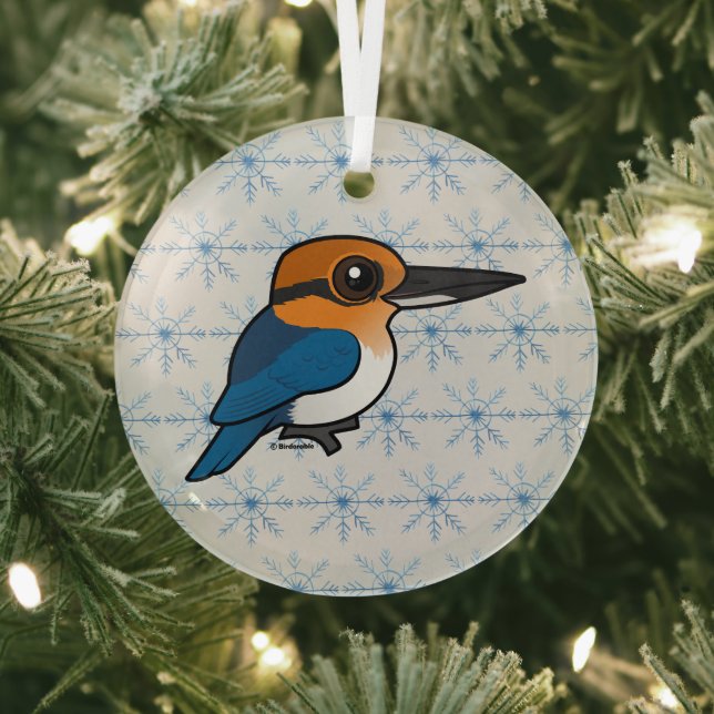 Birdorable Guam Kingfisher  Glass Ornament (Insitu)