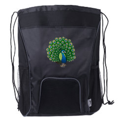 Indian Peafowl Drawstring Backpack with Bottle Holders