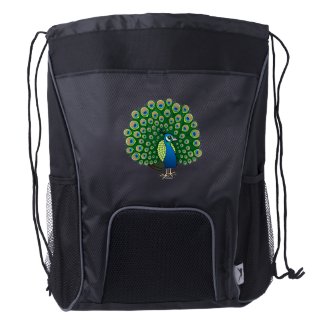 Indian Peafowl Drawstring Backpack with Bottle Holders