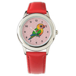 Birdorable Jandaya Parakeet Kid's Stainless Steel Red Leather Strap Watch