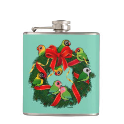 Birdorable Lovebirds Christmas Wreath Vinyl Wrapped Flask, 6 oz.