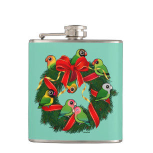 Birdorable Lovebirds Christmas Wreath Flask