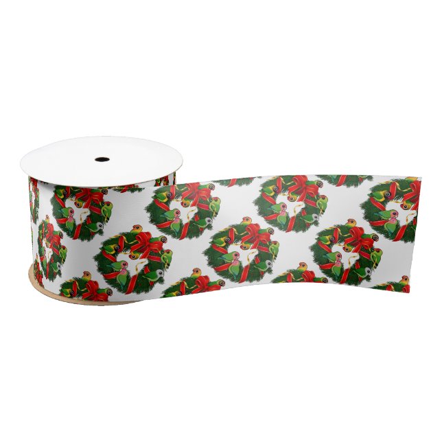 Birdorable Lovebirds Christmas Wreath Satin Ribbon (Spool)