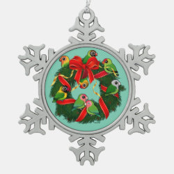 Birdorable Lovebirds Christmas Wreath Pewter Snowflake Ornament