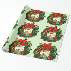 Birdorable Lovebirds Christmas Wreath Glossy Wrapping Paper (15 foot roll)