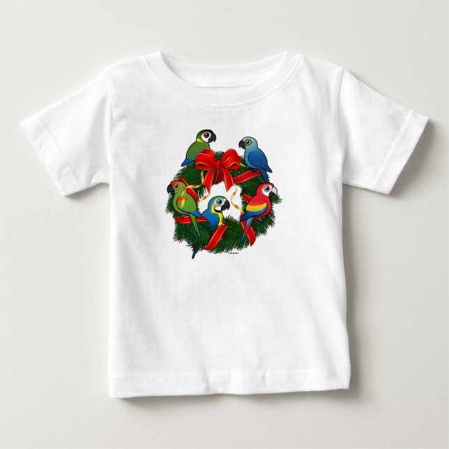 Birdorable Macaws Christmas Wreath Baby T-Shirt (Front)